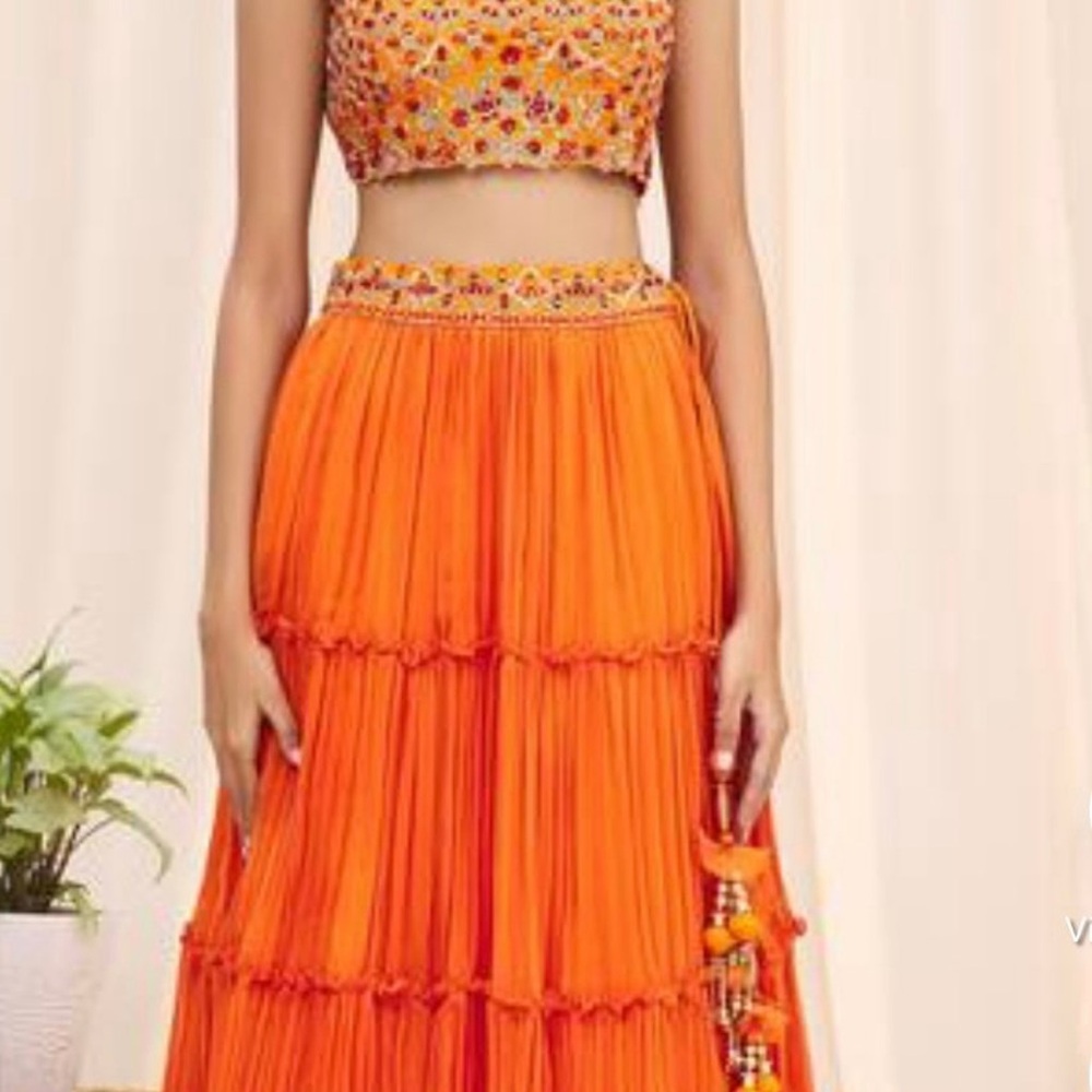Elegant Orange Embroidered Lehenga Choli